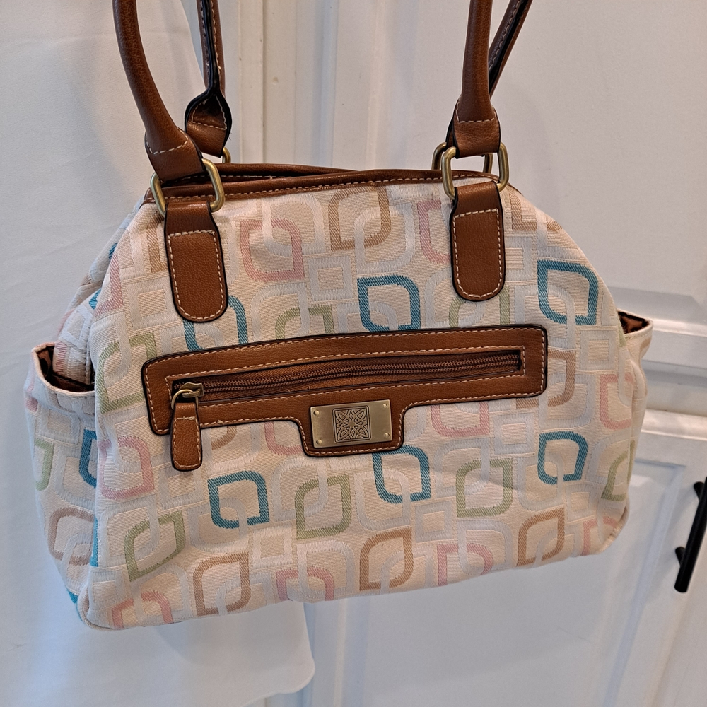 Fabric Cream & Multicolor Pattern Cotton & Faux Leather Brown Shoulder Bag